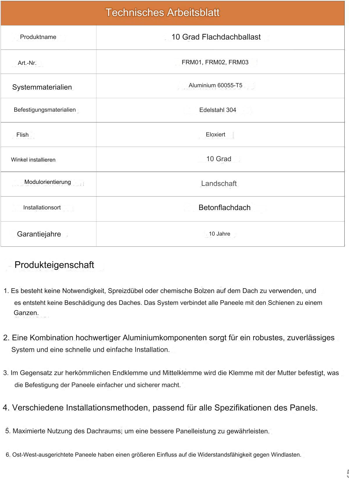 Flachdach-Solarmodul-Montagesystem  Ballast System FRM01 FRM02 FRM03 Preis je 100 Watt