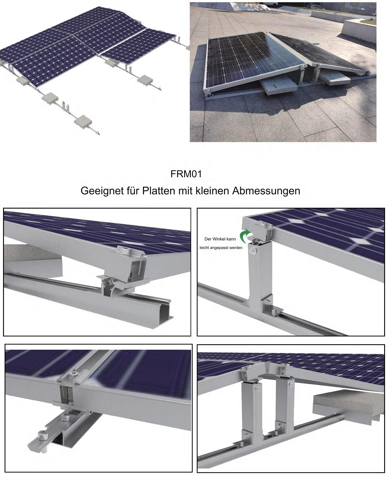 Flachdach-Solarmodul-Montagesystem  Ballast System FRM01 FRM02 FRM03 Preis je 100 Watt