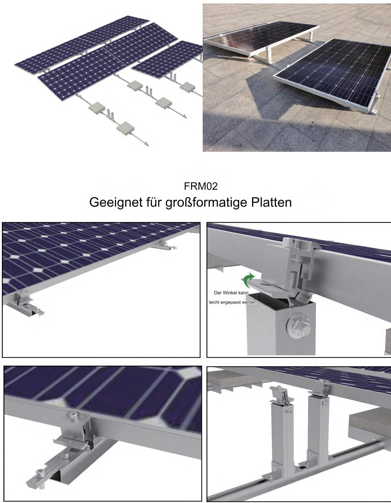 Flachdach-Solarmodul-Montagesystem  Ballast System FRM01 FRM02 FRM03 Preis je 100 Watt