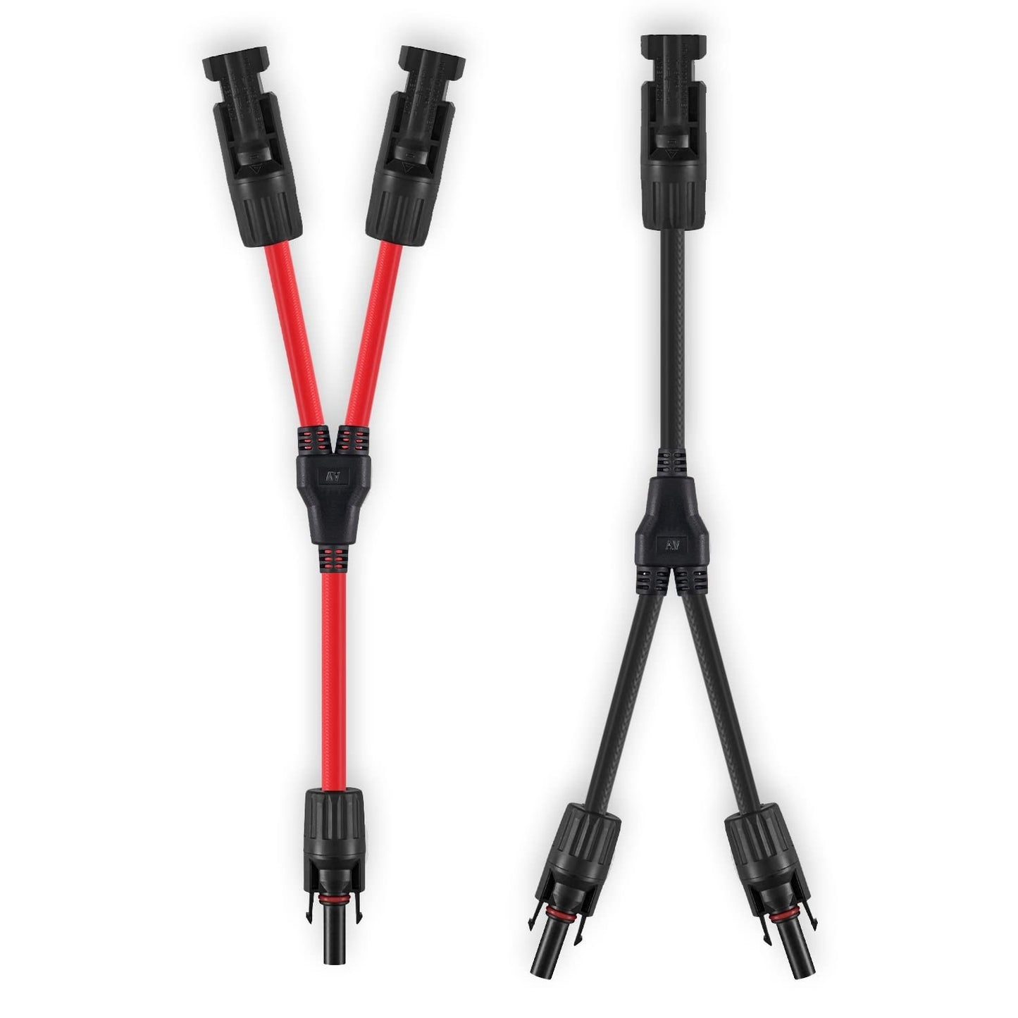 Solarmodul Kabel Y-Stecker 2,5–6 mm², Solarkabel Y-Verteiler 12/10 AWG Photovoltaik-Solarkabel PV-Stecker 1 Paar MMF + FFM für parallele PV-Verbindung, rot + schwarz