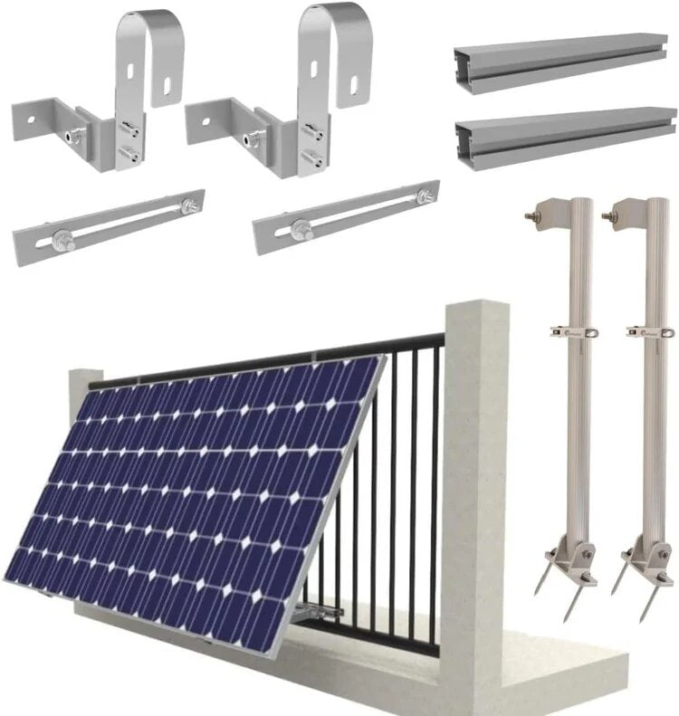 Balcony power plant bracket with hook 10-40° adjustable fastening for solar panel - solar module mounting for balcony power plant - PV solar module aluminum brackets round/square