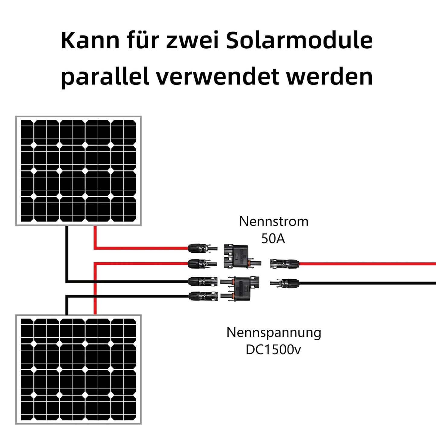 Solar Y Steckverbinder Paar 2-fach Verteiler für Solar Stecker Buchse Splitter,1500VDC,Wasserdicht IP68,1 Paar Solarpanel Kabelstecker