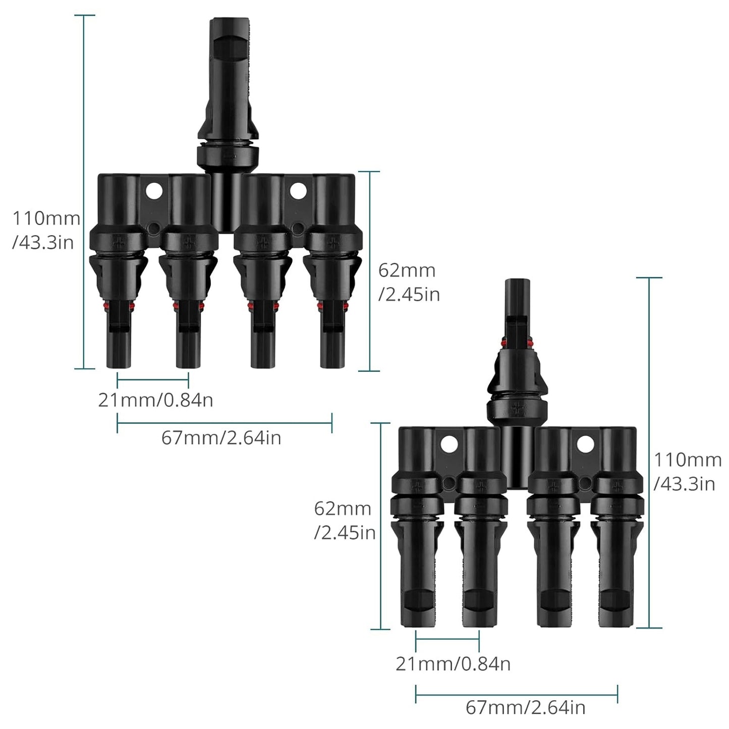 Solar 4T-Stecker Männlich/Weiblich, Solarpanel Kabelstecker, Solar Abzweigverbinder für Parallelverbindung zwischen Solarzellen (1 Paar)