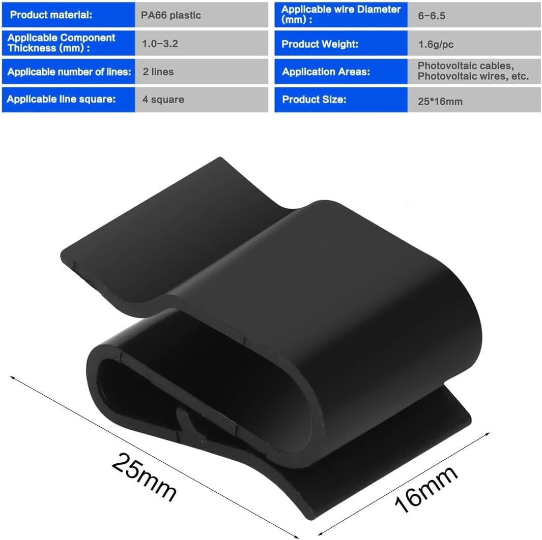 Solarpanel Kabelklemmen Photovoltaik Kabelclips Kabelhalter Kabelbinder Anhängerrahmen Drahtklemmen für Solarmodul Fixierung  Schwarz