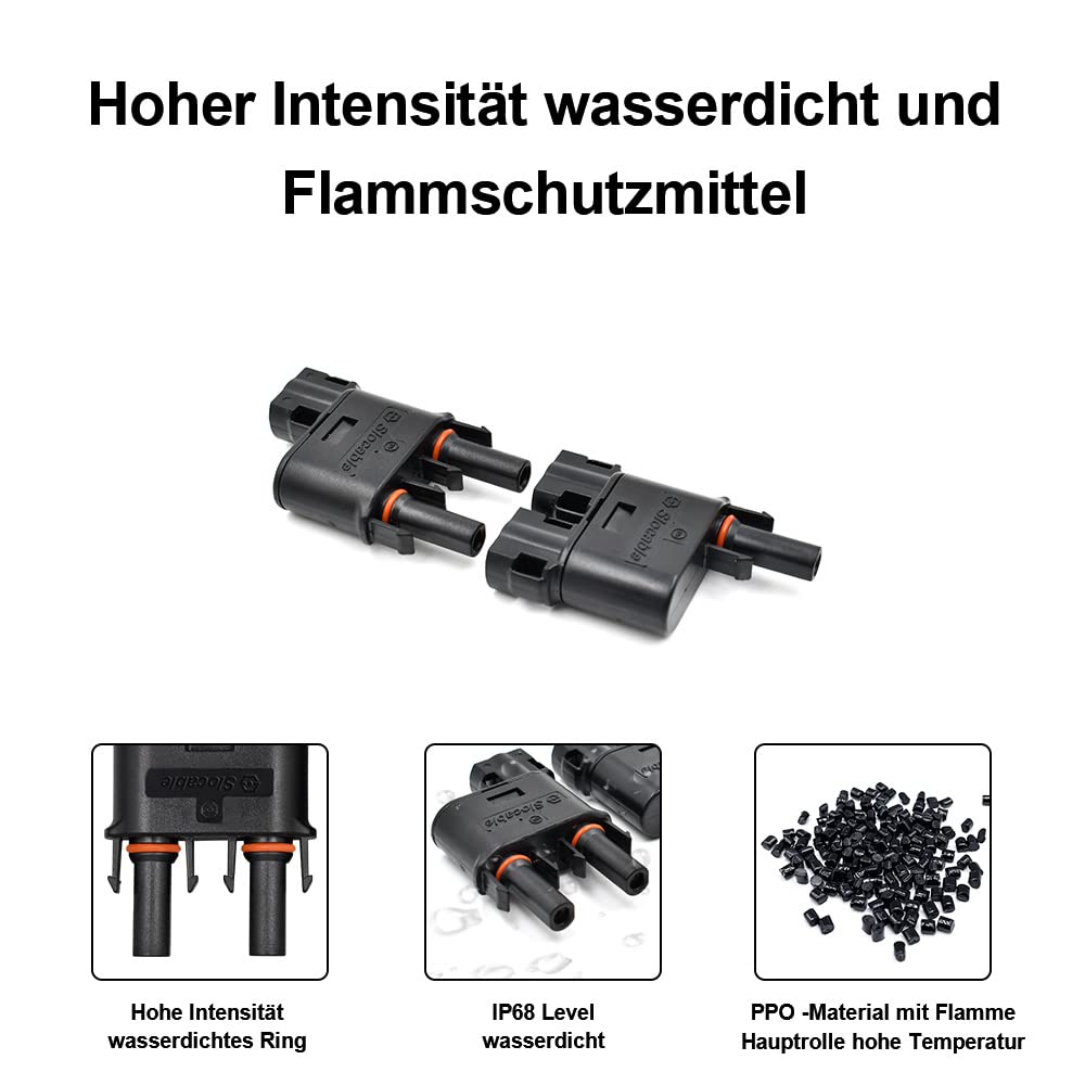 Solar Y Steckverbinder Paar 2-fach Verteiler für Solar Stecker Buchse Splitter,1500VDC,Wasserdicht IP68,1 Paar Solarpanel Kabelstecker