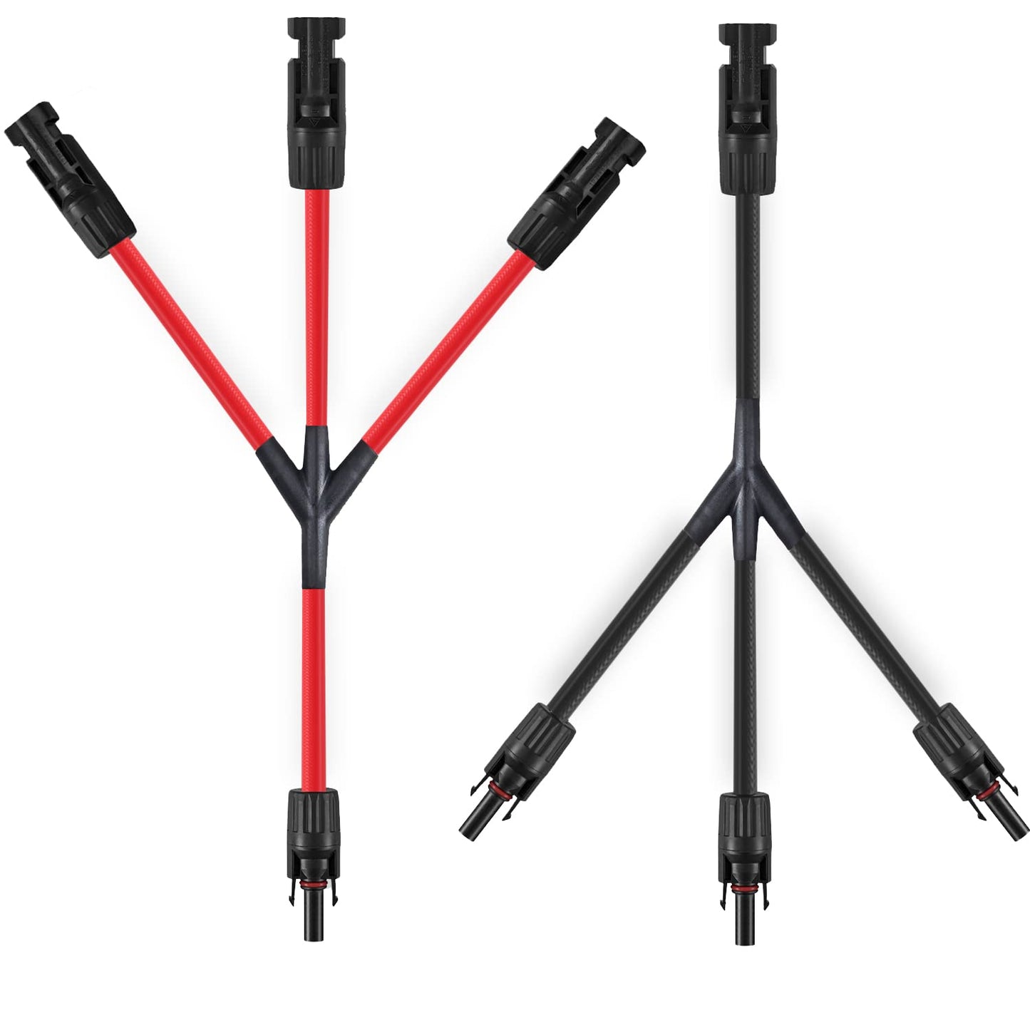 Solarmodul Kabel Y-Stecker 2,5–6 mm², Solarkabel Y-Verteiler 12/10 AWG Photovoltaik-Solarkabel PV-Stecker 1 Paar MMMF + FFFM für parallele PV-Verbindung, rot + schwarz