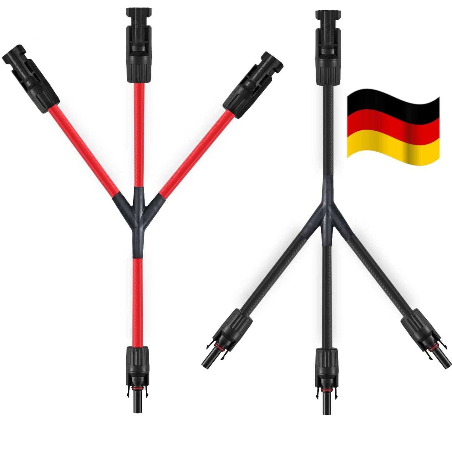 Solarmodul Kabel Y-Stecker 2,5–6 mm², Solarkabel Y-Verteiler 12/10 AWG Photovoltaik-Solarkabel PV-Stecker 1 Paar MMF + FFM für parallele PV-Verbindung, rot + schwarz