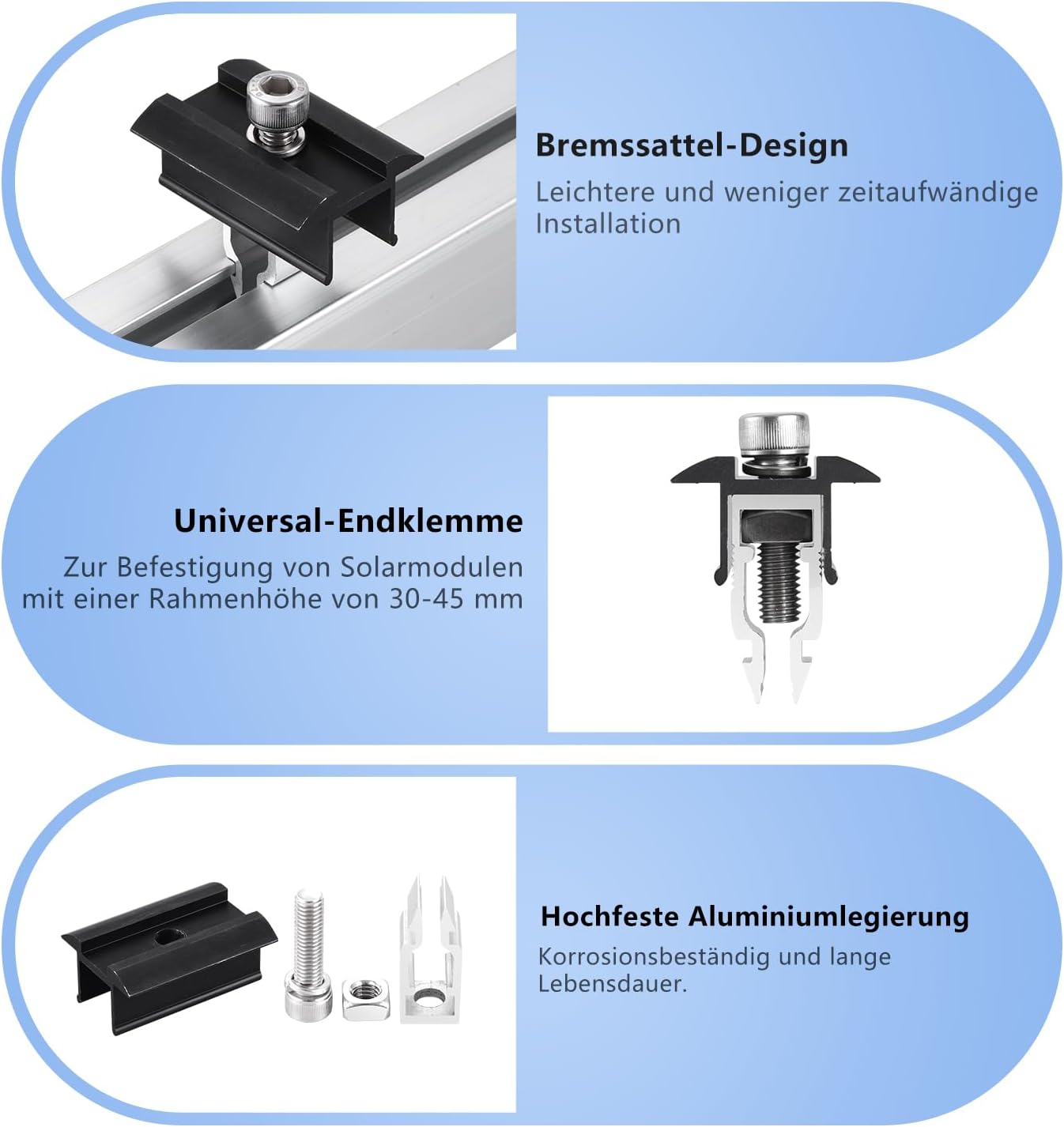 8 /20/48/100 pcs Solarmodul Randklemmen Endklemmen-Set Mby08sh