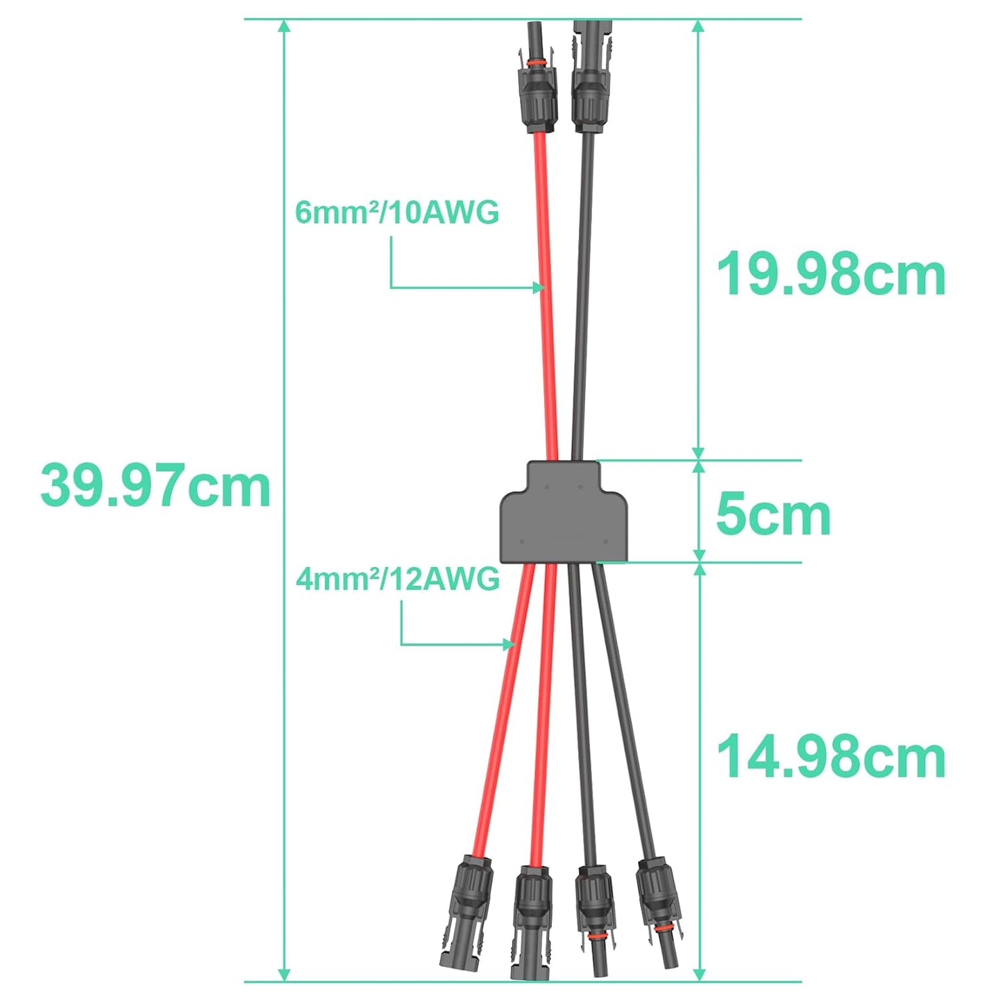 Solar-Anschlusskabel, Solar-Panel Y Zweig Parallelverbinder, 30A 1000V  4mm²/ 6mm² 2 bis 4 Splitter Solar-Panel-Steckverbinder Verlängerungskabel Solarkabel Stecker,Solarpanel-Anschlusskabel (2 bis 4)