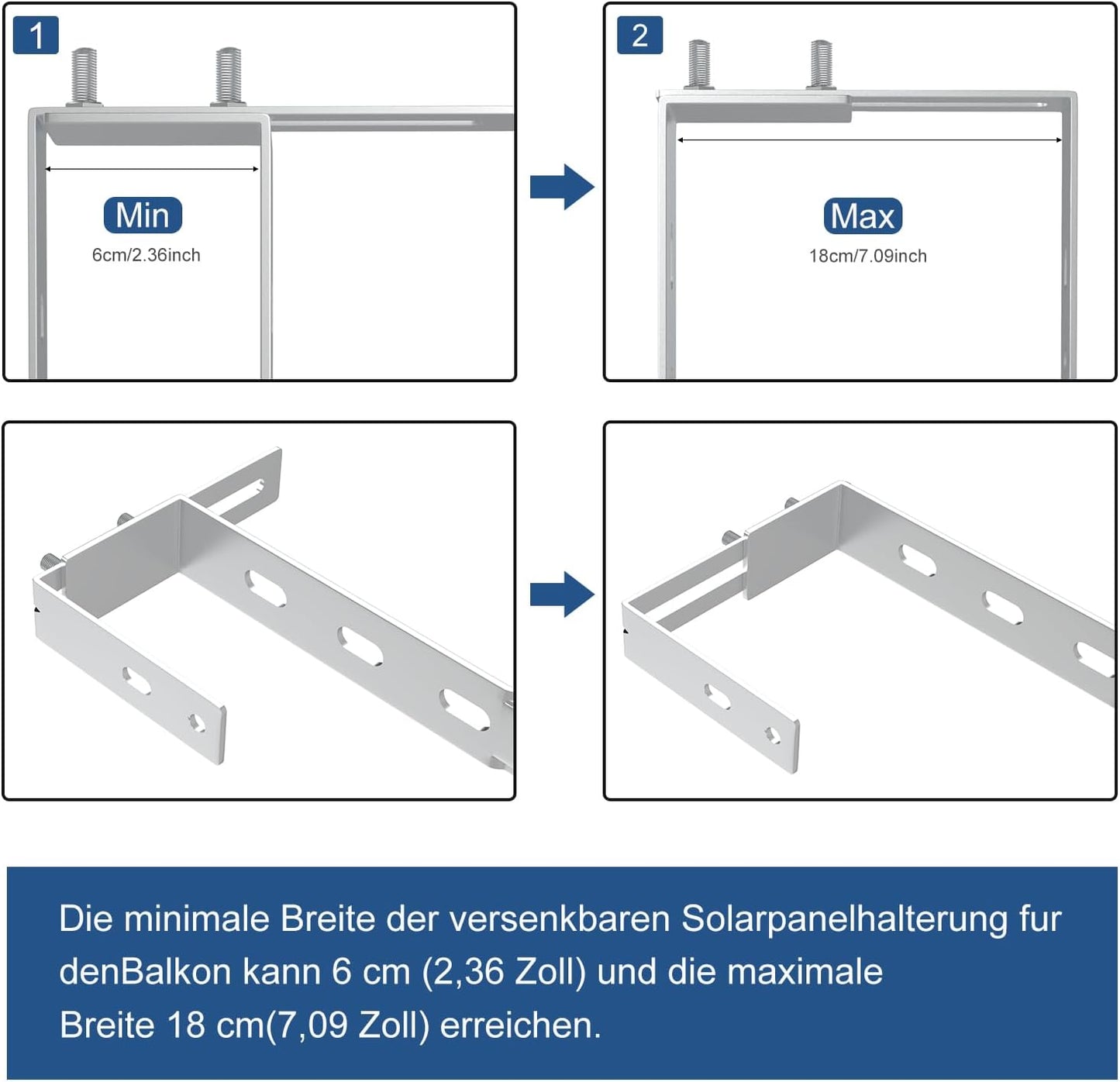 2PCS Einstellbar Solarpanel Halterung Haken Balkon, Geländerhalterung Balkonkraftwerk für Solarmodul Balkon & Flachdach,Edelstahl Haken für Balkongeländer Halter,Solarmodul Halterung Photovoltaik