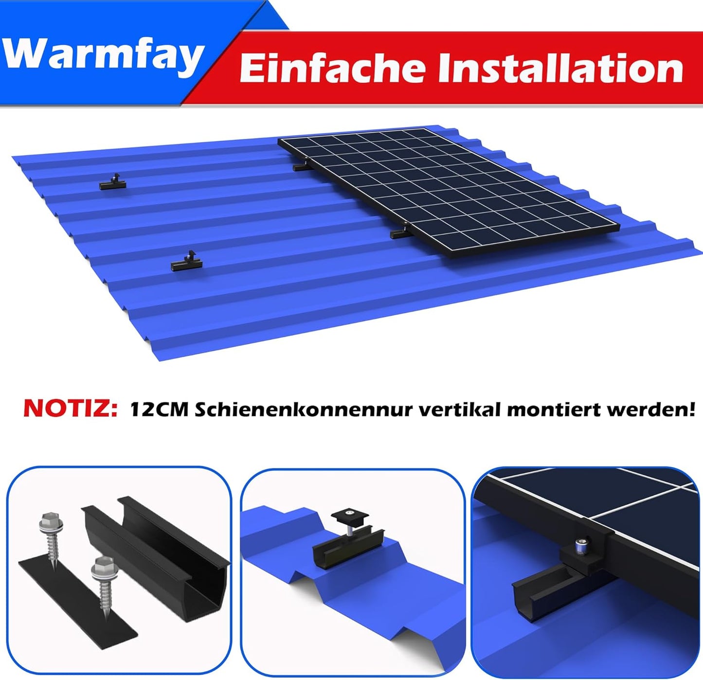 Mini-Montageschiene Set für Solarmodule Silber/Schwarz 12cm