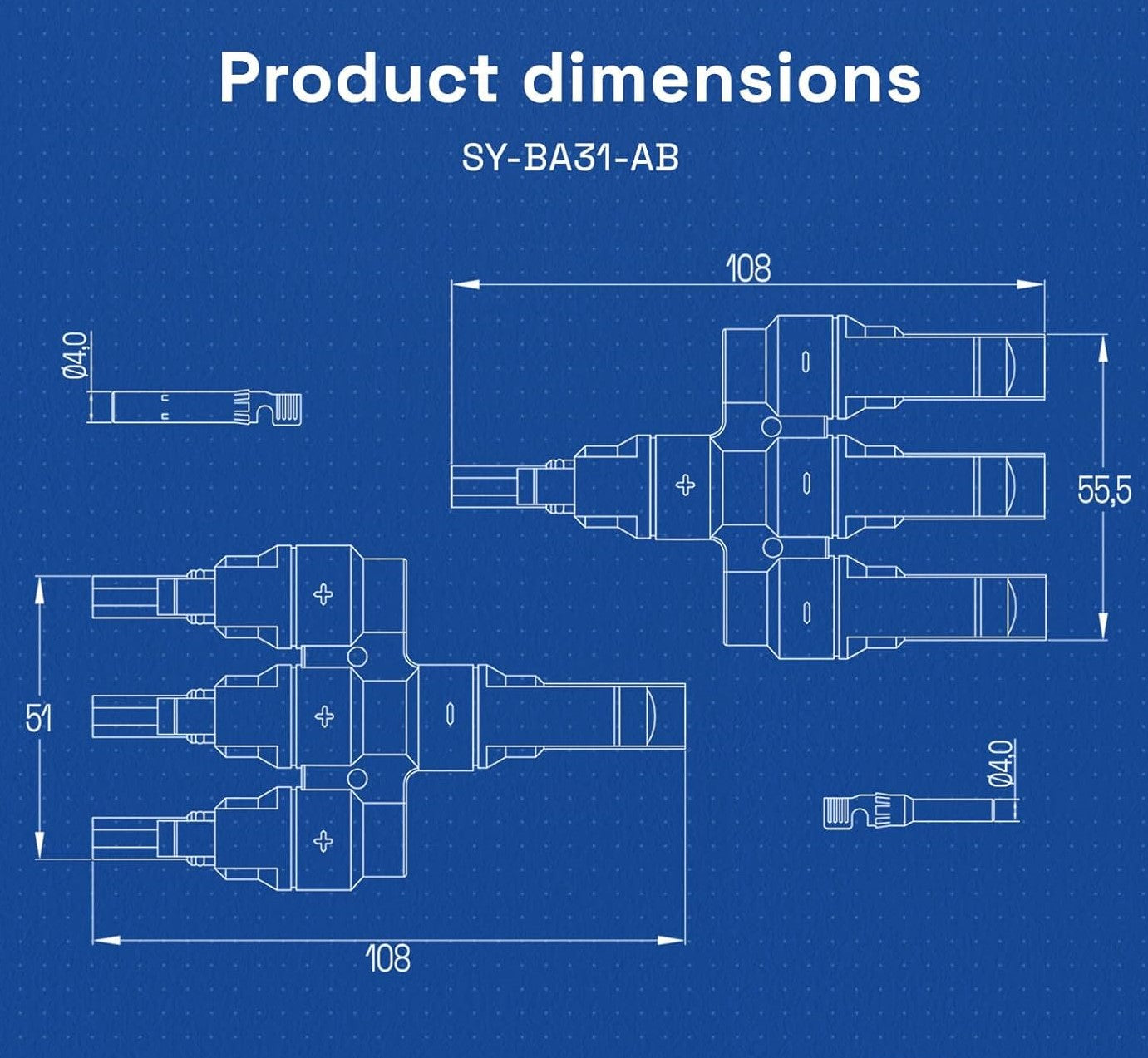 Solar 3T-Stecker Männlich/Weiblich, Solarpanel Kabelstecker, Solar Abzweigverbinder für Parallelverbindung zwischen Solarzellen (1 Paar)