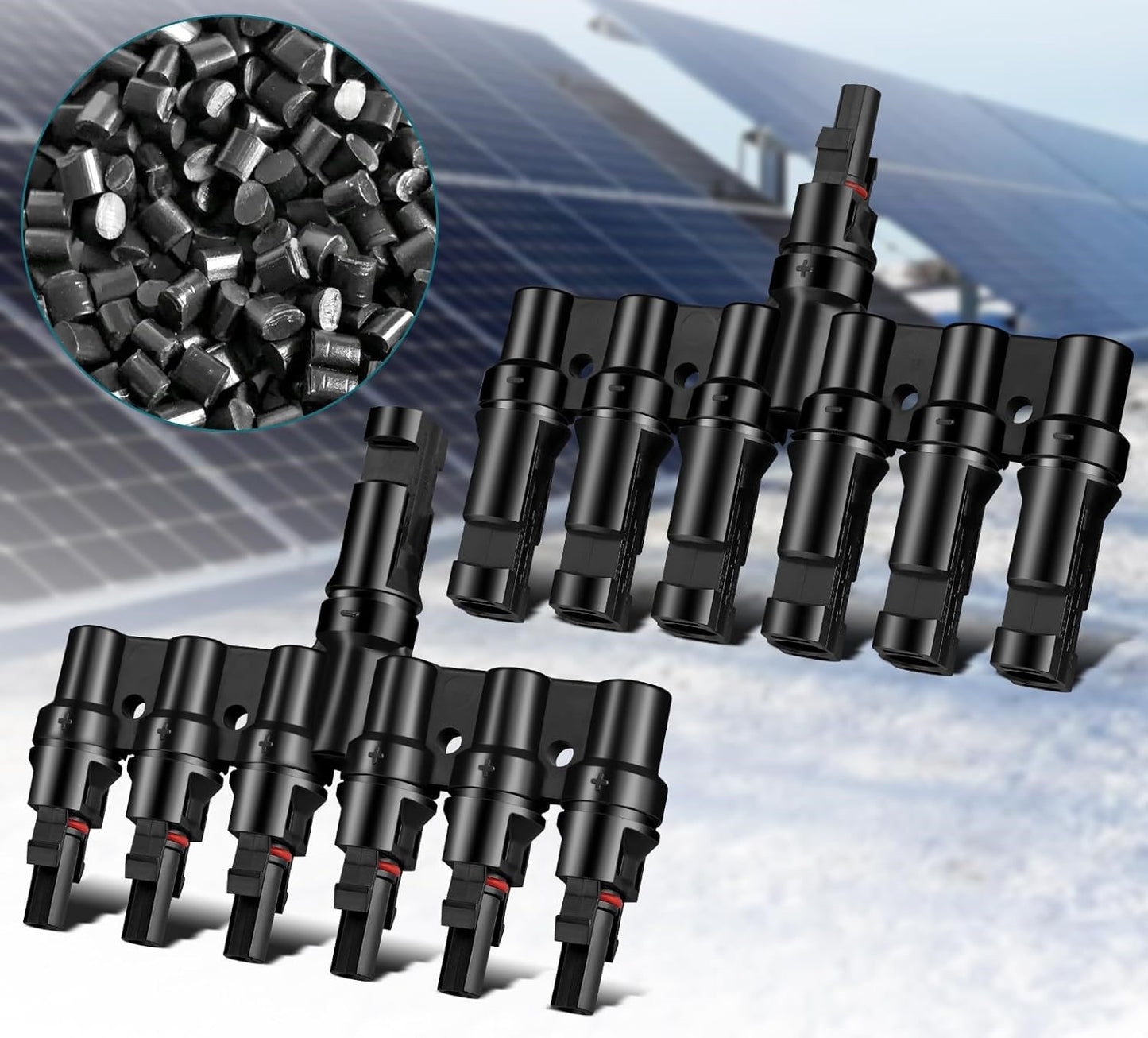 Solar 6T-Stecker Männlich/Weiblich mit Schraubenschlüssel, Solarpanel Kabelstecker, Solar Photovoltaik Steckverbinder, Y-Typ Solarstecker für Parallelverbindung zwischen Solarzellen (1 Paar)