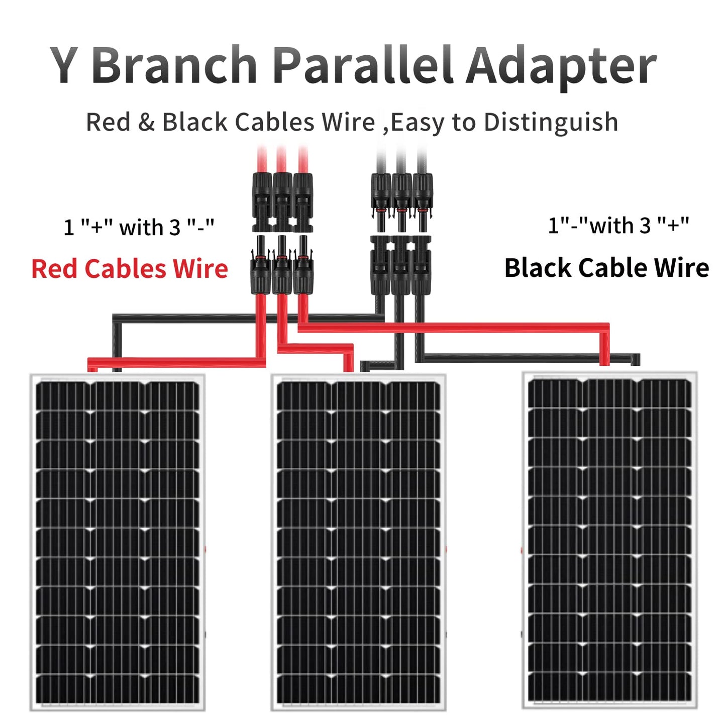 Solarmodul Kabel Y-Stecker 2,5–6 mm², Solarkabel Y-Verteiler 12/10 AWG Photovoltaik-Solarkabel PV-Stecker 1 Paar MMMF + FFFM für parallele PV-Verbindung, rot + schwarz