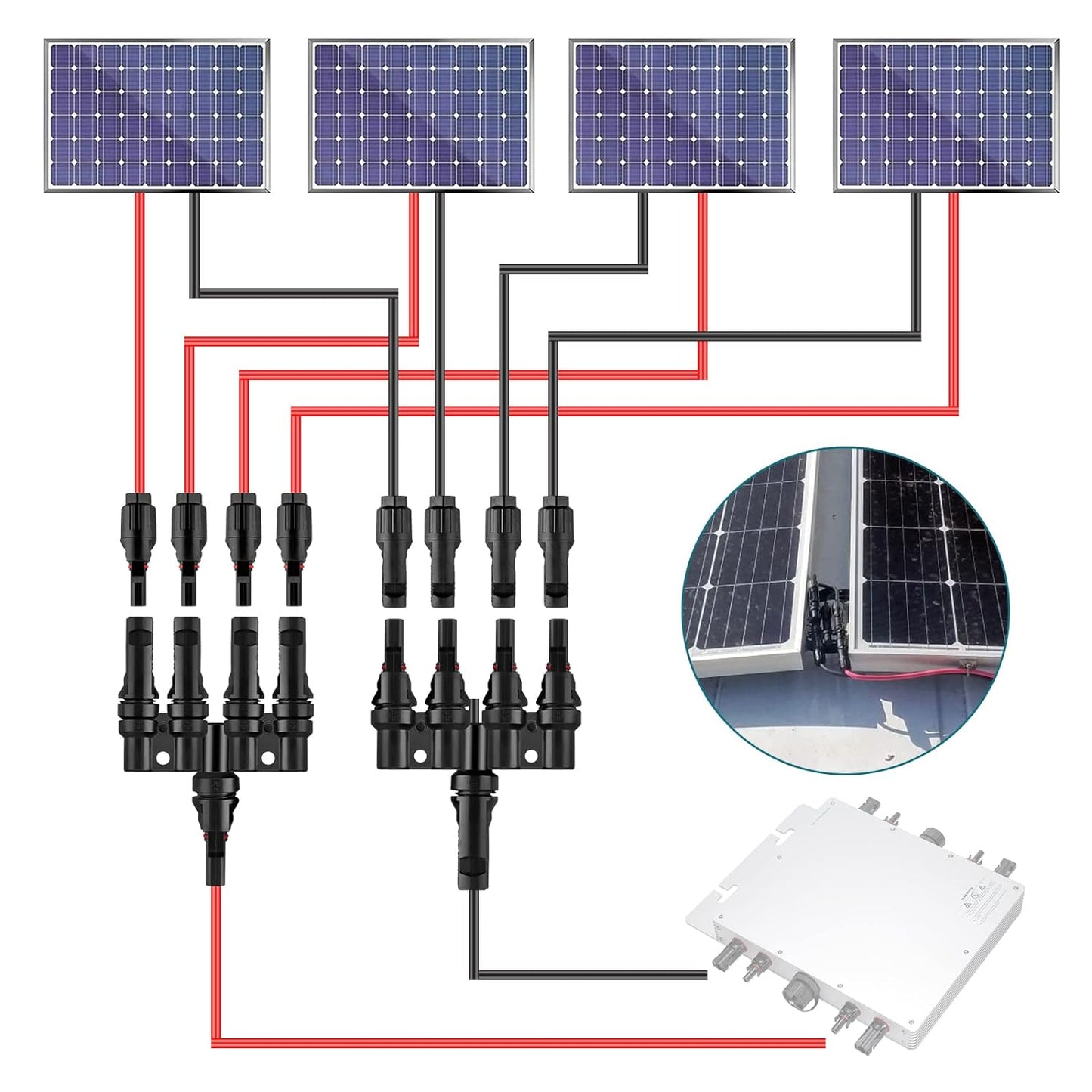 Solar 4T-Stecker Männlich/Weiblich, Solarpanel Kabelstecker, Solar Abzweigverbinder für Parallelverbindung zwischen Solarzellen (1 Paar)