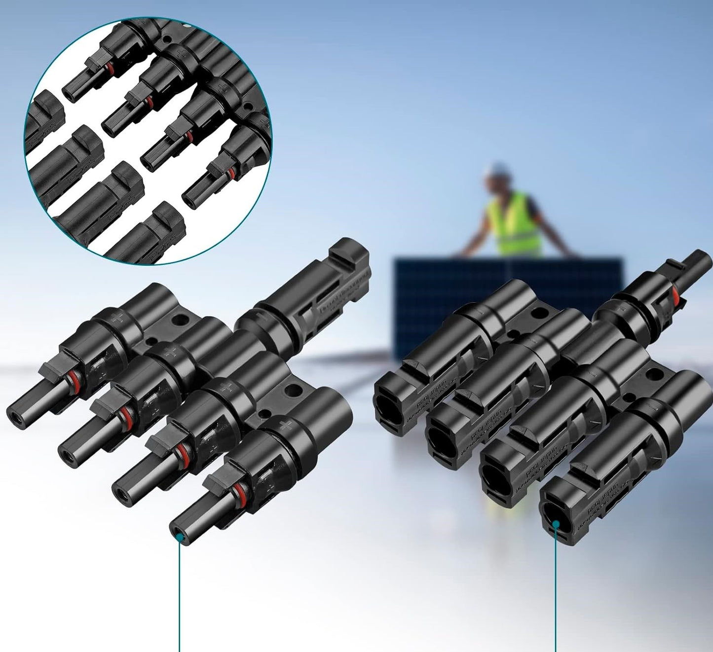 Solar 4T-Stecker Männlich/Weiblich, Solarpanel Kabelstecker, Solar Abzweigverbinder für Parallelverbindung zwischen Solarzellen (1 Paar)