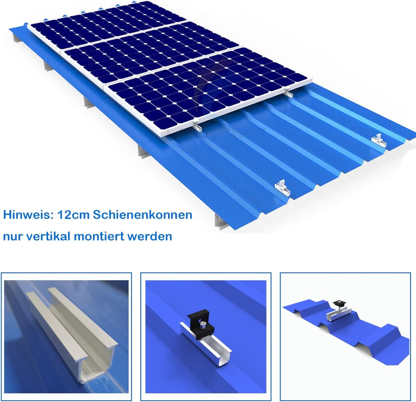 Mini-Montageschiene Set für Solarmodule Silber/Schwarz 12cm