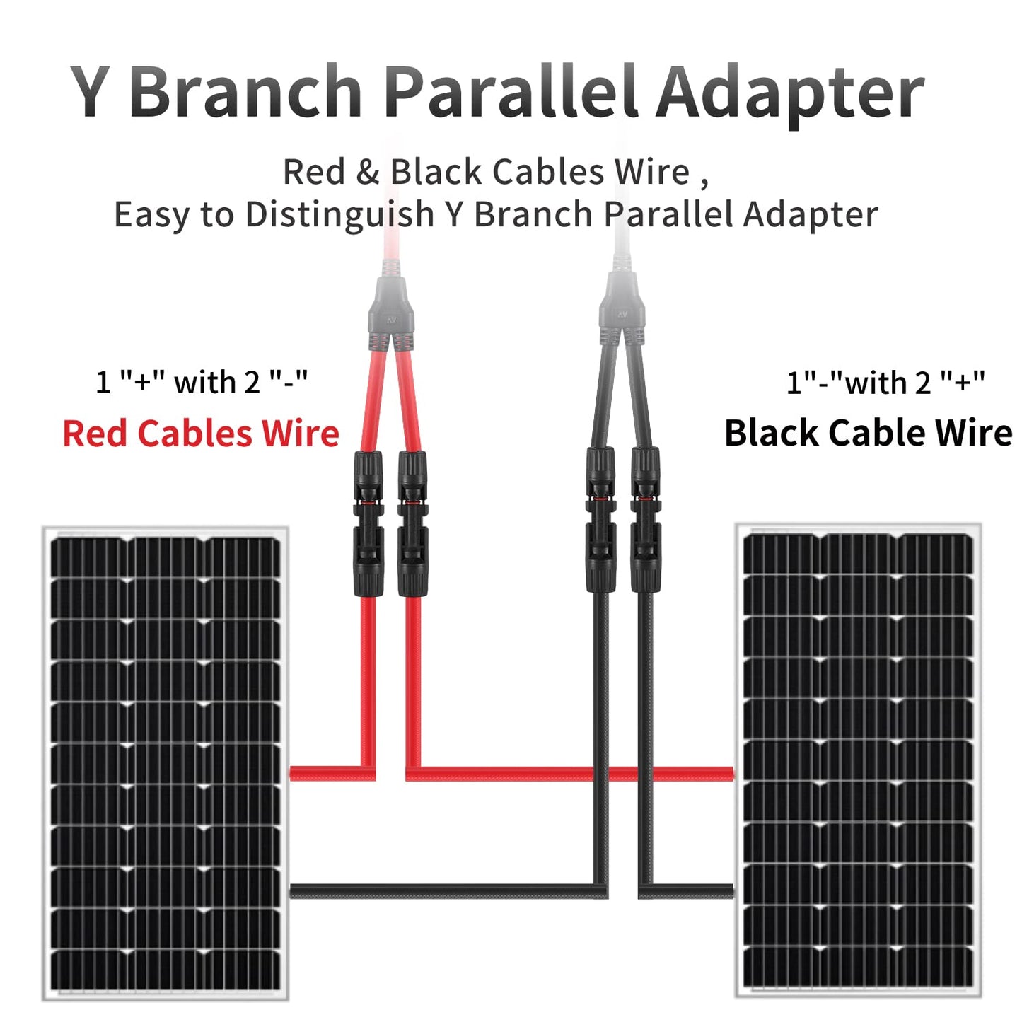 Solarmodul Kabel Y-Stecker 2,5–6 mm², Solarkabel Y-Verteiler 12/10 AWG Photovoltaik-Solarkabel PV-Stecker 1 Paar MMF + FFM für parallele PV-Verbindung, rot + schwarz