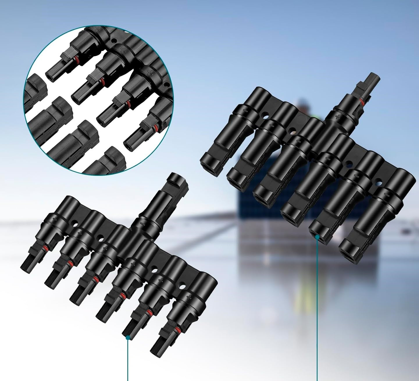 Solar 6T-Stecker Männlich/Weiblich mit Schraubenschlüssel, Solarpanel Kabelstecker, Solar Photovoltaik Steckverbinder, Y-Typ Solarstecker für Parallelverbindung zwischen Solarzellen (1 Paar)