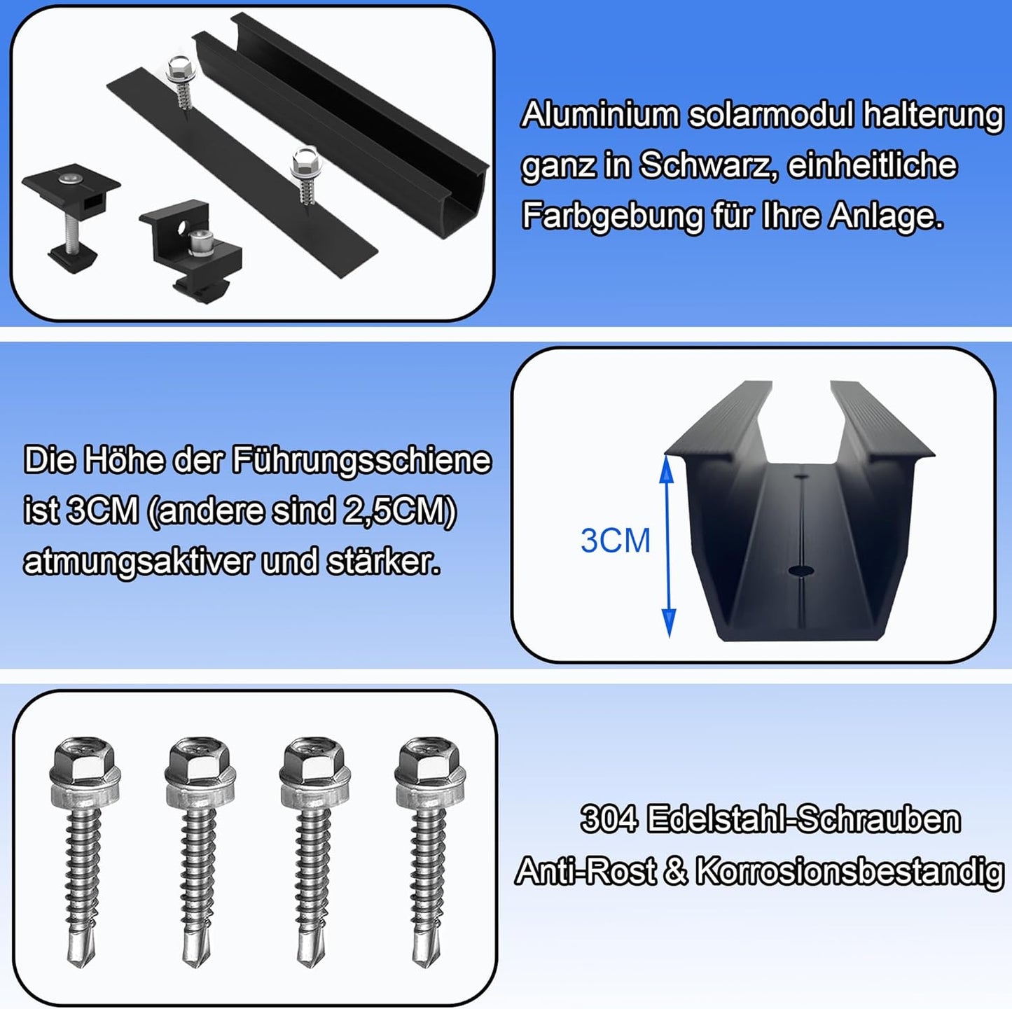 Mini-Montageschiene Set für Solarmodule Silber/Schwarz 12cm