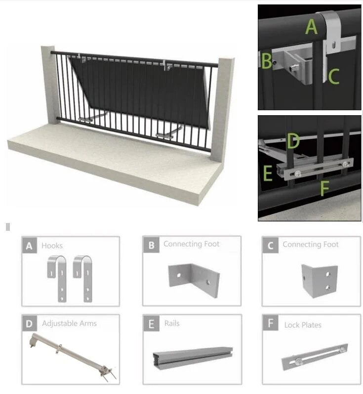 Balcony power plant bracket with hook 10-40° adjustable fastening for solar panel - solar module mounting for balcony power plant - PV solar module aluminum brackets round/square